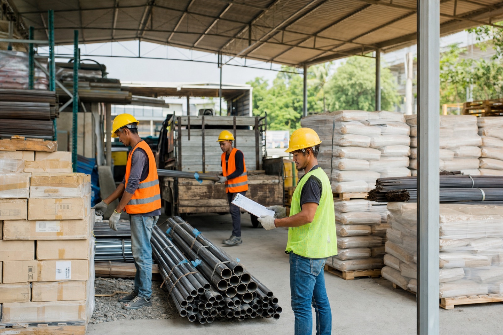 Construction supplies being prepared for dispatch